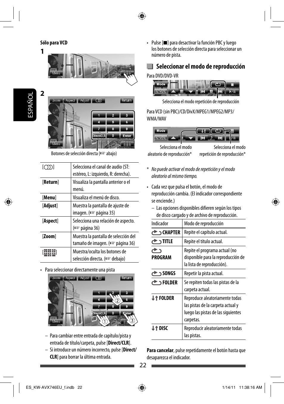 Seleccionar el modo de reproducción | JVC KW-AVX746 User Manual | Page 86 / 197