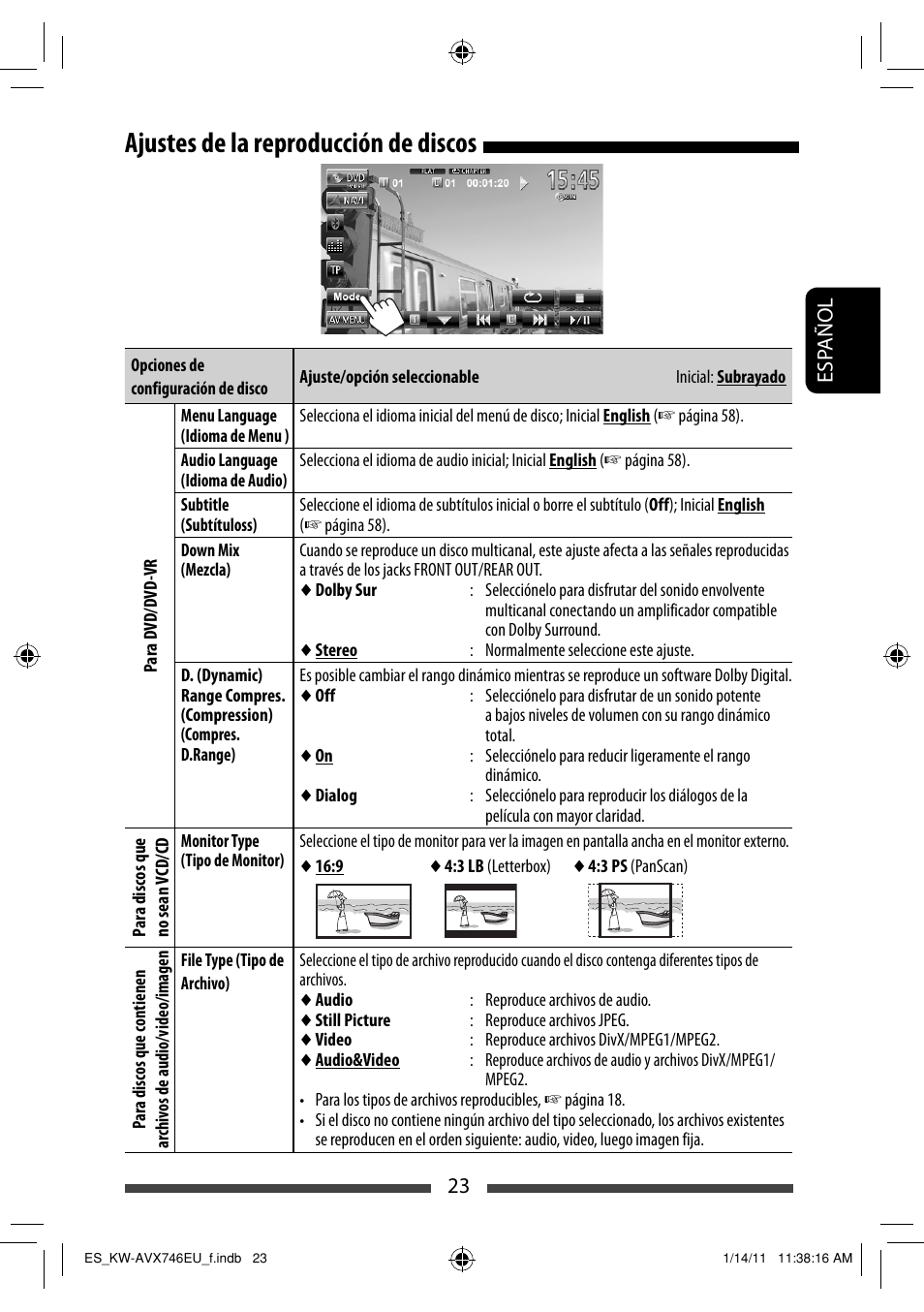 Ajustes de la reproducción de discos | JVC KW-AVX746 User Manual | Page 87 / 197