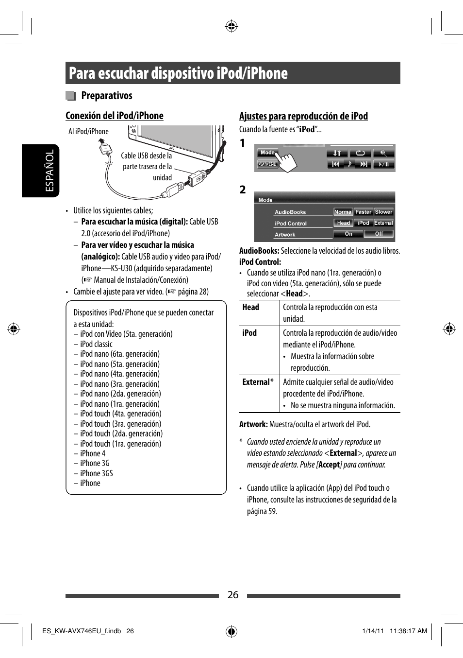 Para escuchar dispositivo ipod/iphone, Preparativos | JVC KW-AVX746 User Manual | Page 90 / 197