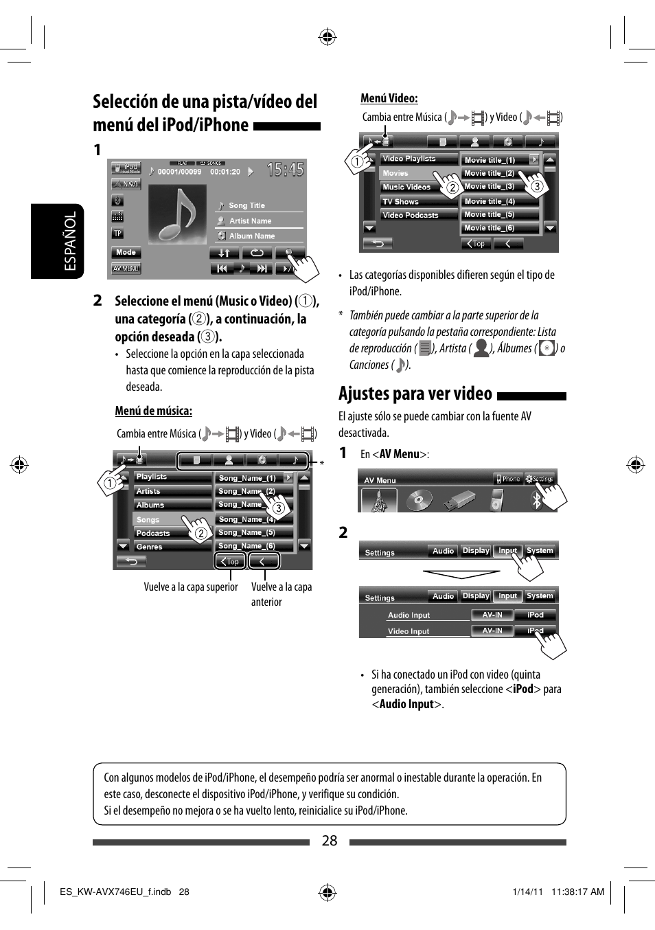 Ajustes para ver video | JVC KW-AVX746 User Manual | Page 92 / 197