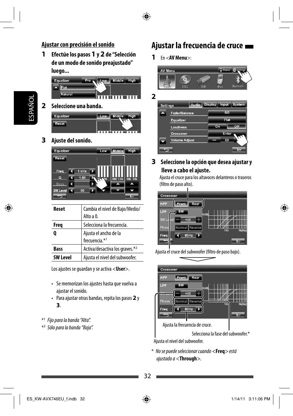 Ajustar la frecuencia de cruce | JVC KW-AVX746 User Manual | Page 96 / 197