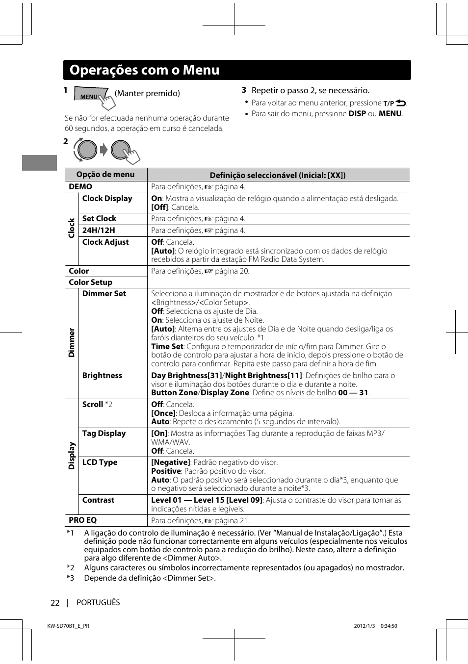 Operações com o menu | JVC KW-SD70 User Manual | Page 112 / 121