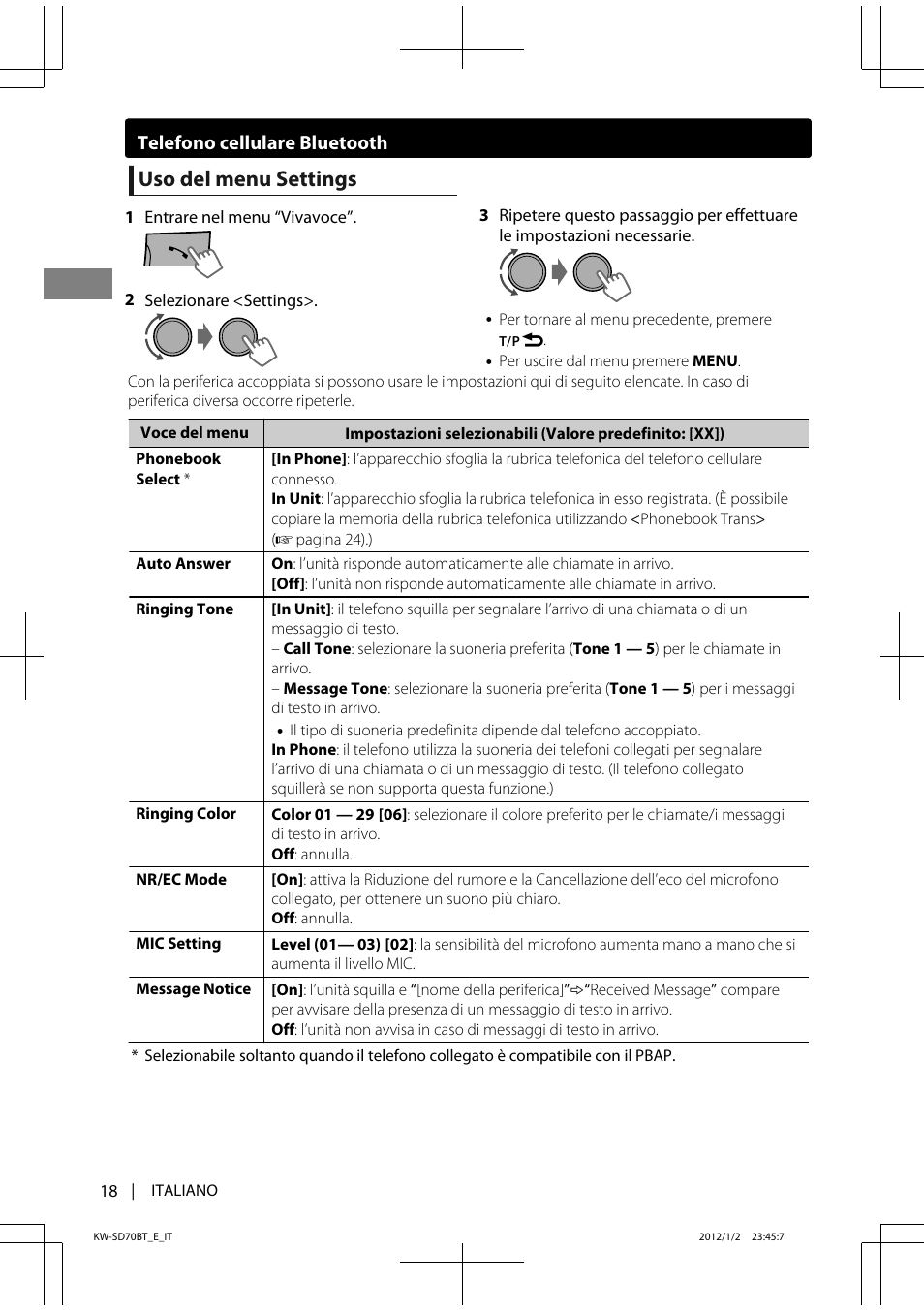 Uso del menu settings | JVC KW-SD70 User Manual | Page 78 / 121