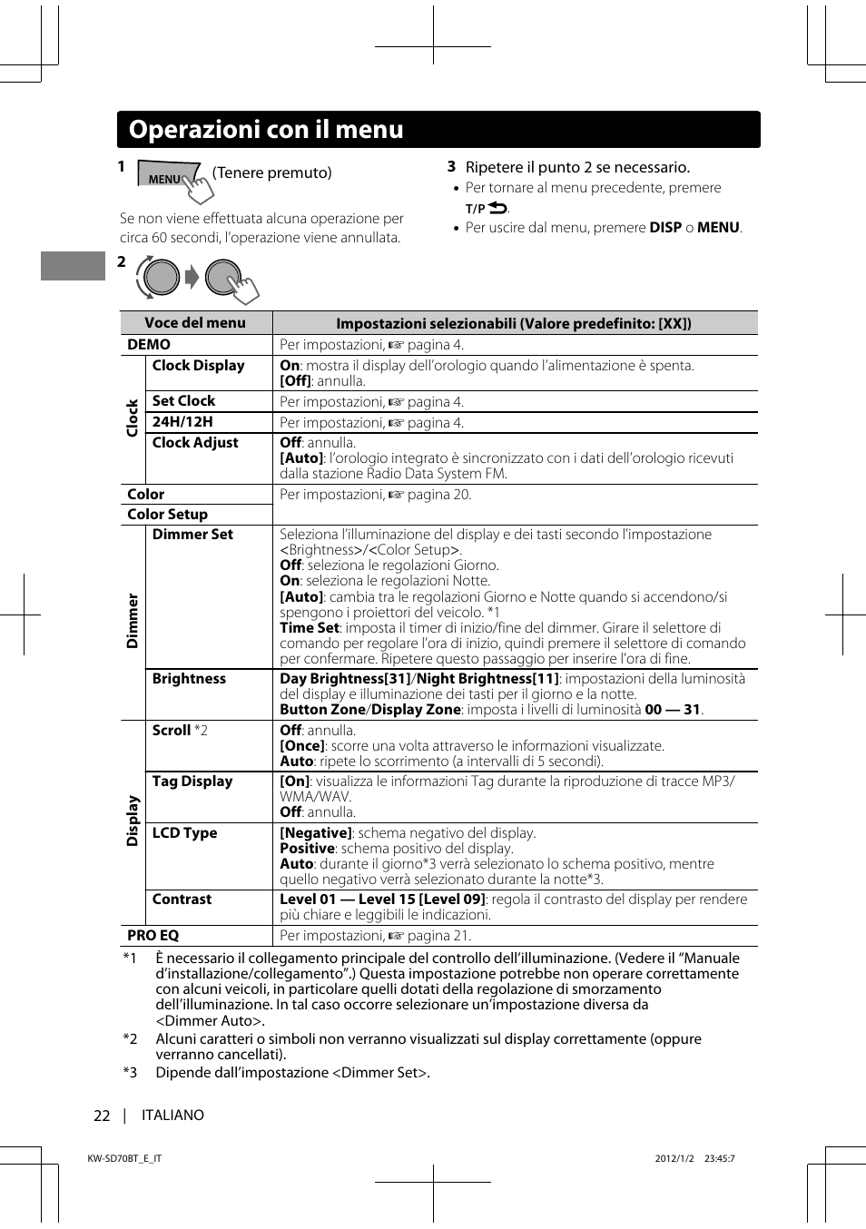 Operazioni con il menu | JVC KW-SD70 User Manual | Page 82 / 121