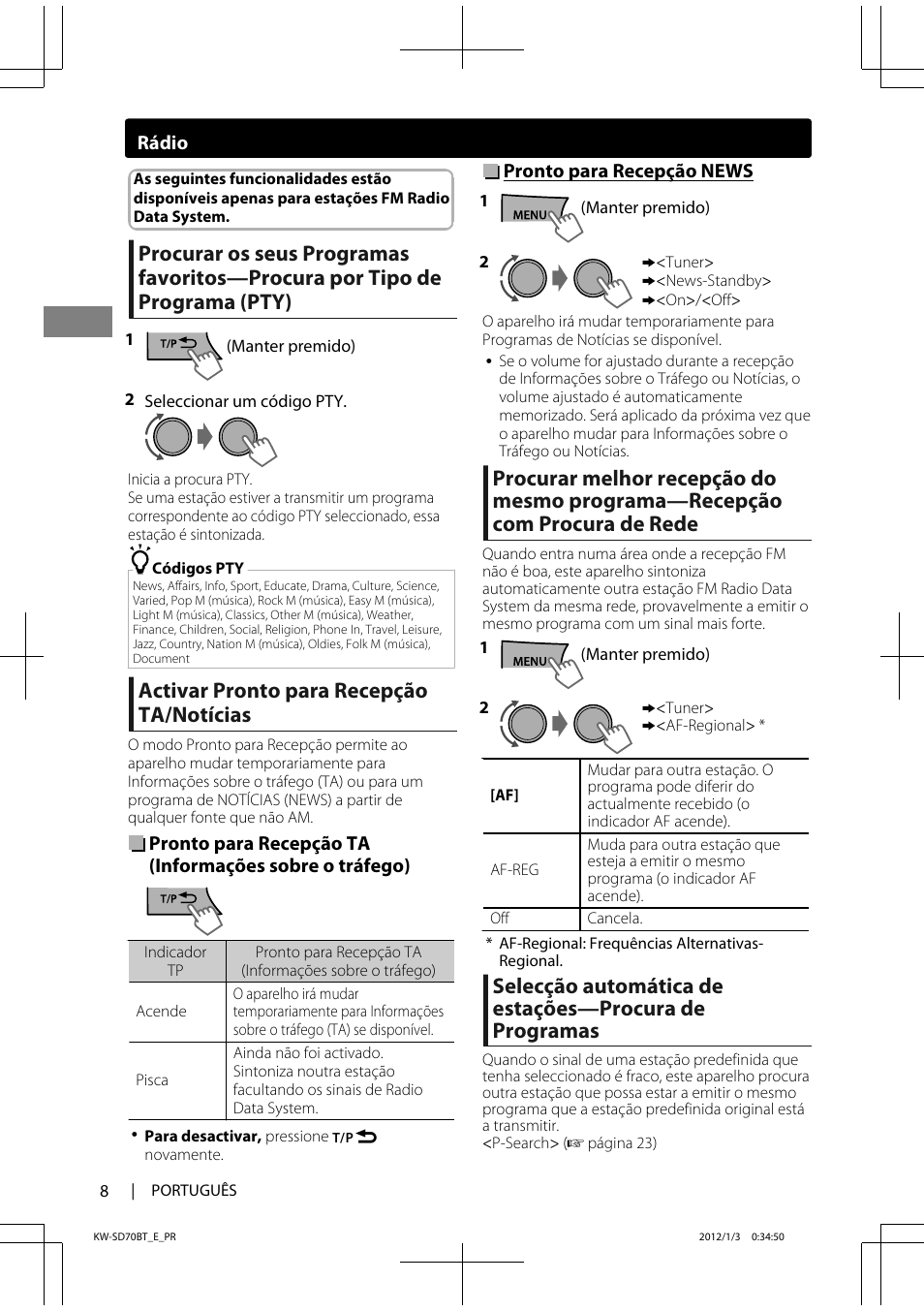Activar pronto para recepção ta/notícias | JVC KW-SD70 User Manual | Page 98 / 121