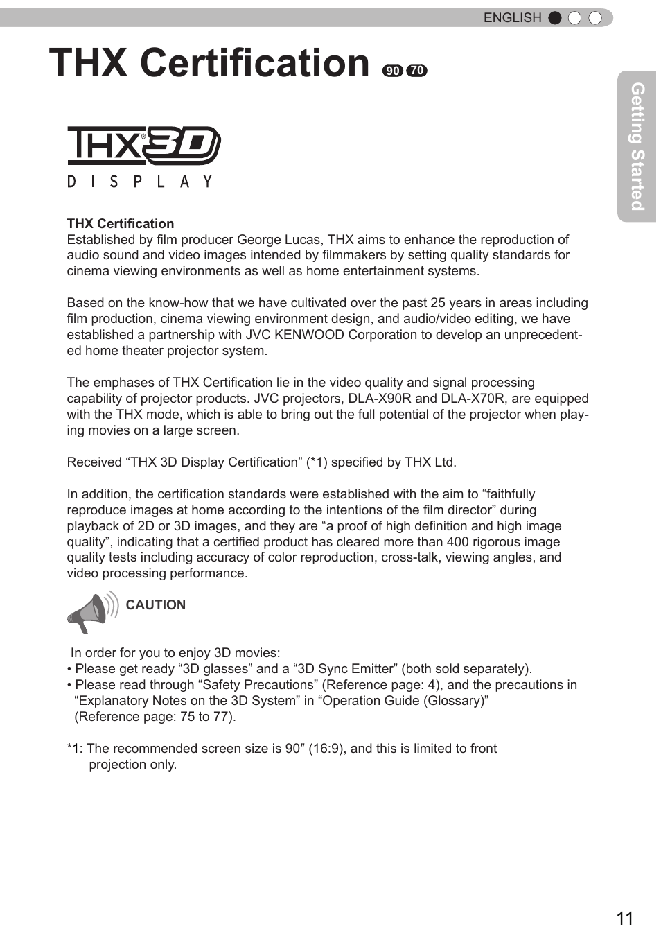 Thx certification, Getting started | JVC DLA-X90 User Manual | Page 11 / 288