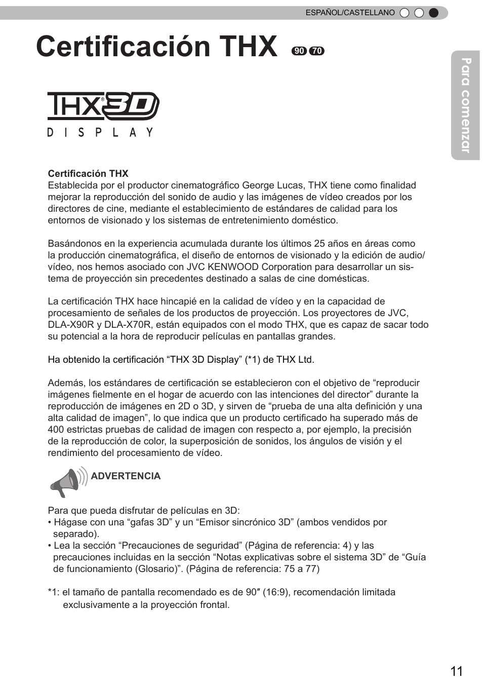 Certificación thx, Para comenzar | JVC DLA-X90 User Manual | Page 203 / 288