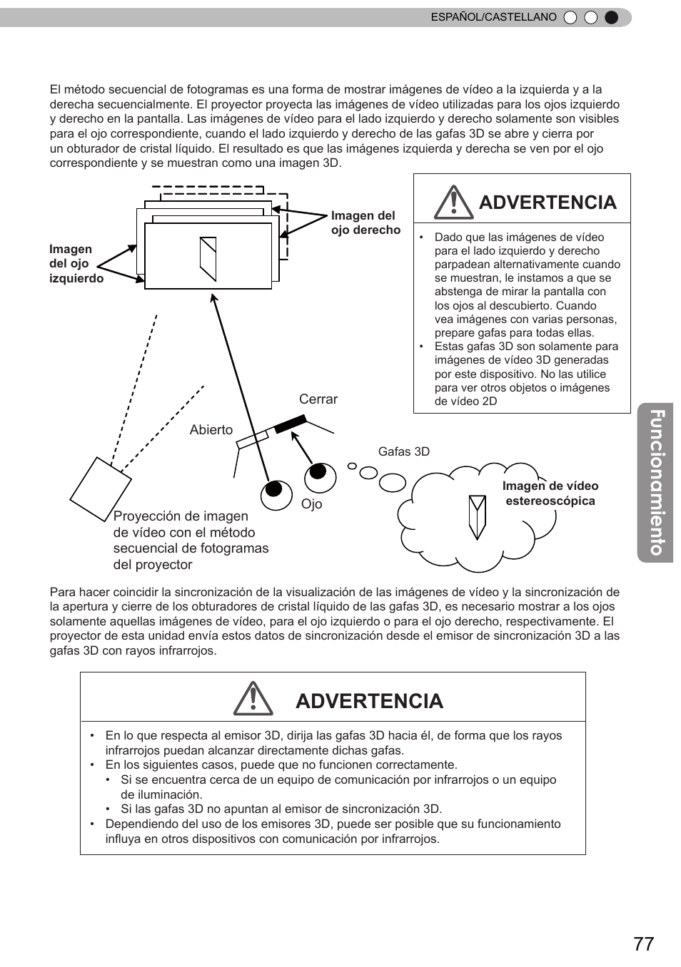 Funcionamiento, Advertencia | JVC DLA-X90 User Manual | Page 269 / 288