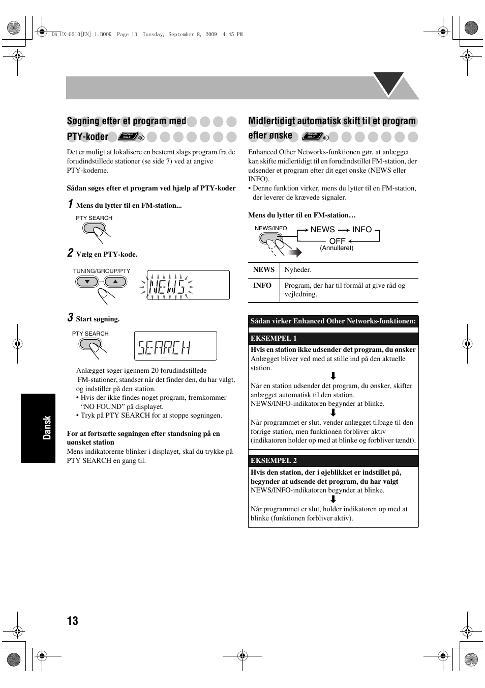 Dansk søgning efter et program med pty-koder | JVC UX-G210 User Manual | Page 102 / 111