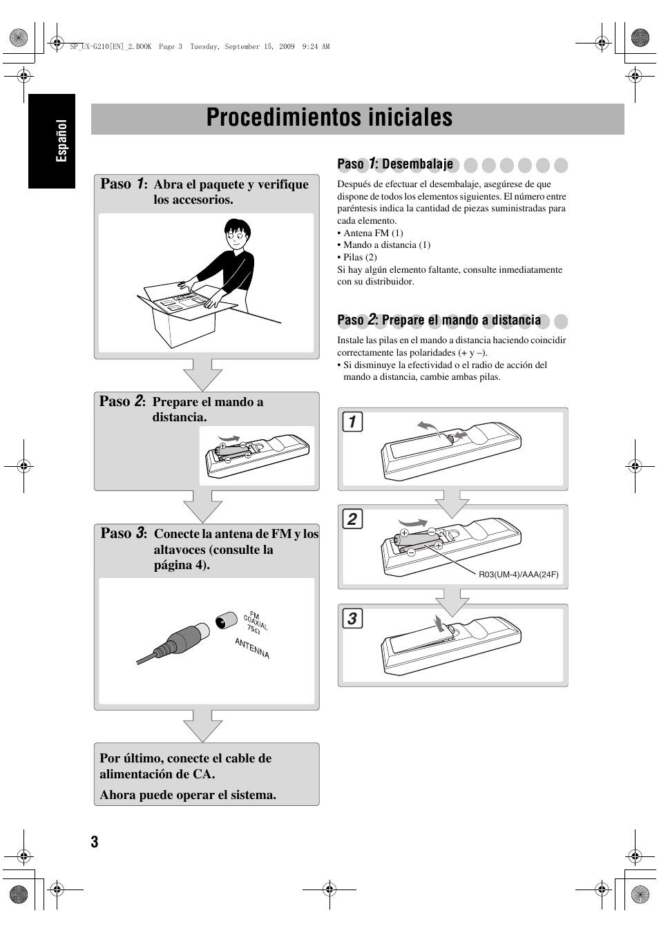 Procedimientos iniciales | JVC UX-G210 User Manual | Page 12 / 111