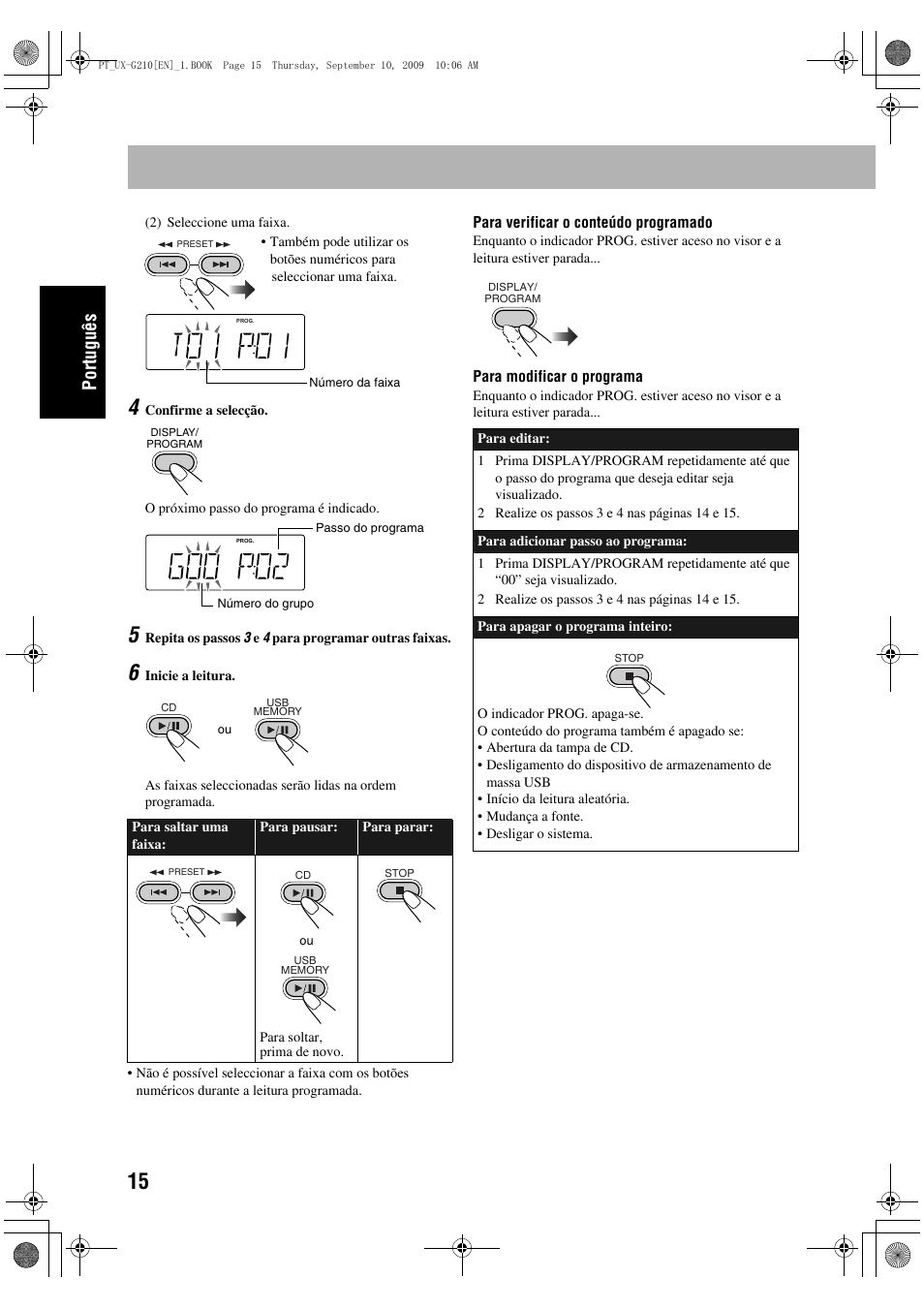 Português | JVC UX-G210 User Manual | Page 44 / 111