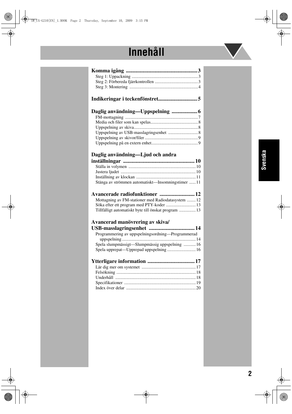 Innehåll | JVC UX-G210 User Manual | Page 51 / 111