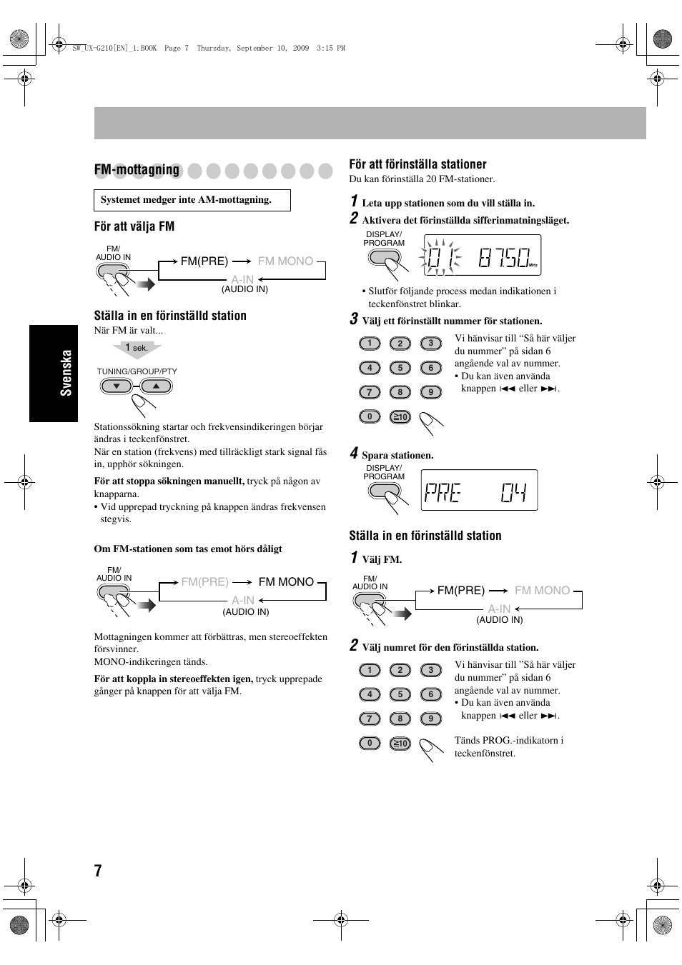 Sve n ska fm-mottagning | JVC UX-G210 User Manual | Page 56 / 111