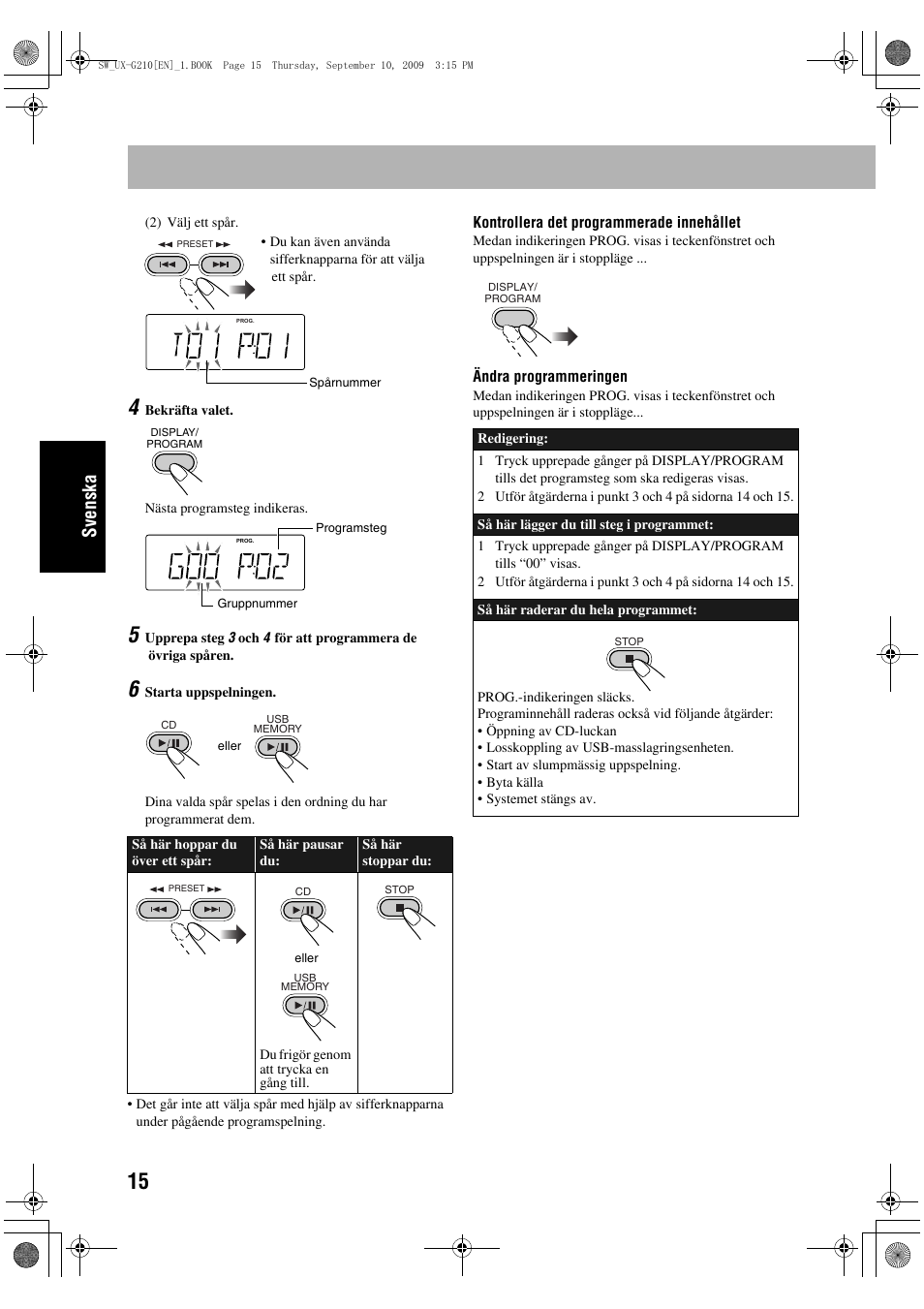 Sve n ska | JVC UX-G210 User Manual | Page 64 / 111
