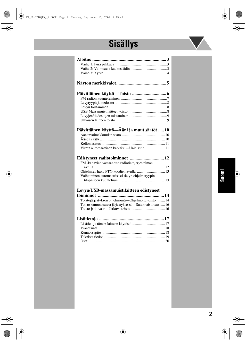Sisällys | JVC UX-G210 User Manual | Page 71 / 111
