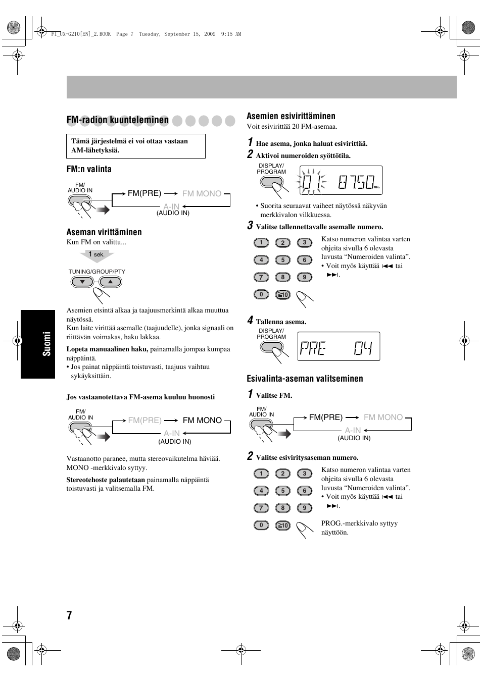 Suomi fm-radion kuunteleminen | JVC UX-G210 User Manual | Page 76 / 111