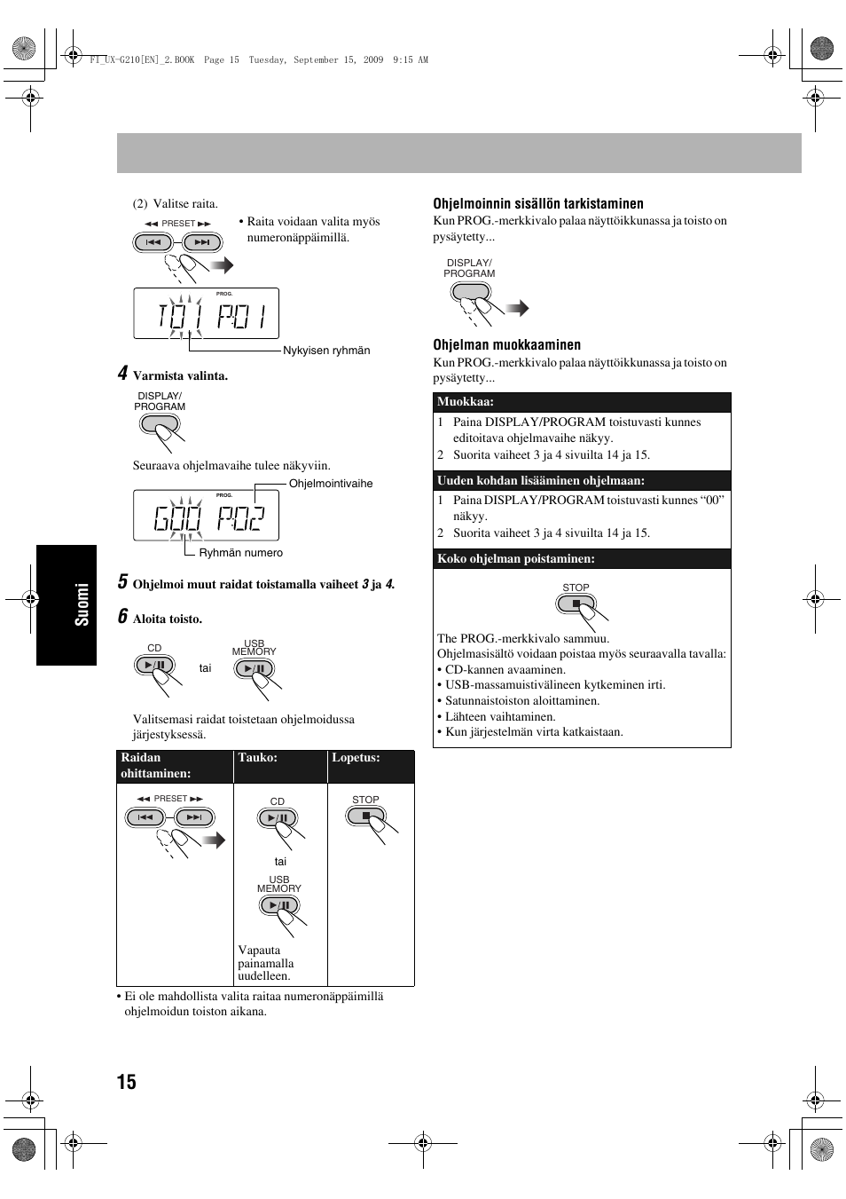 Suomi | JVC UX-G210 User Manual | Page 84 / 111