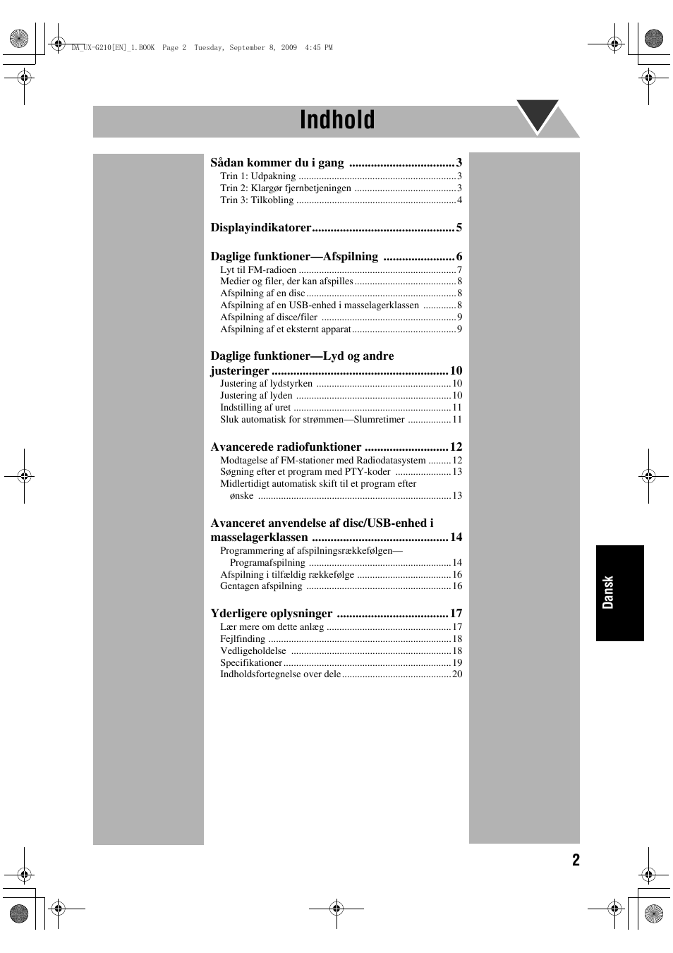 Indhold | JVC UX-G210 User Manual | Page 91 / 111