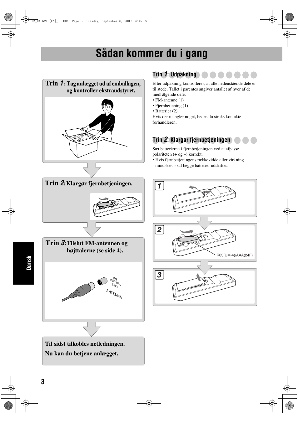 Sådan kommer du i gang | JVC UX-G210 User Manual | Page 92 / 111