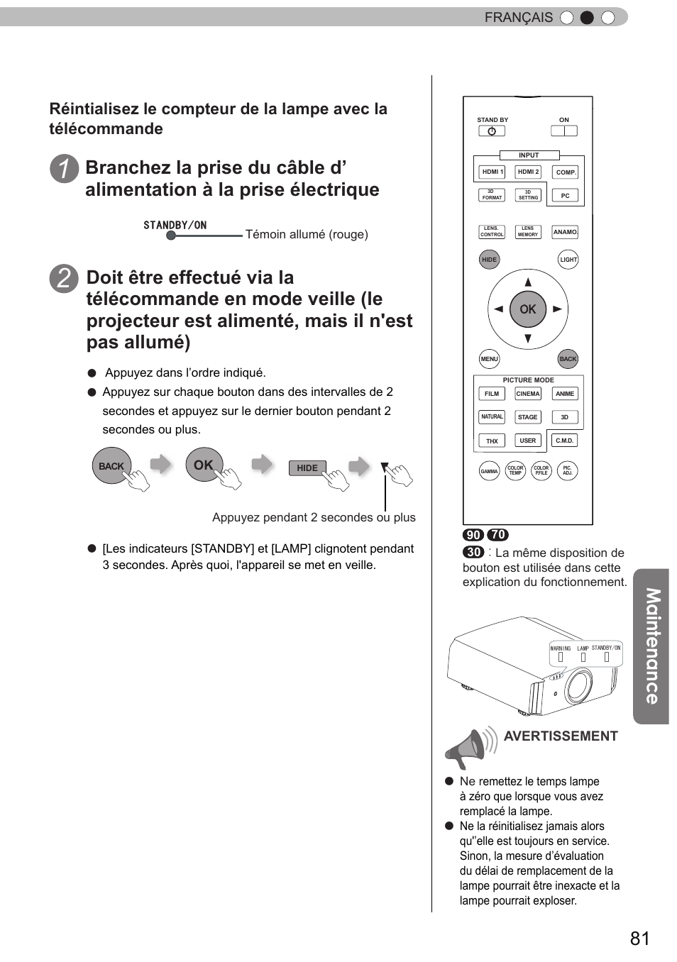 Main te na nc e, Français, Avertissement | JVC DLA-X90 User Manual | Page 177 / 289