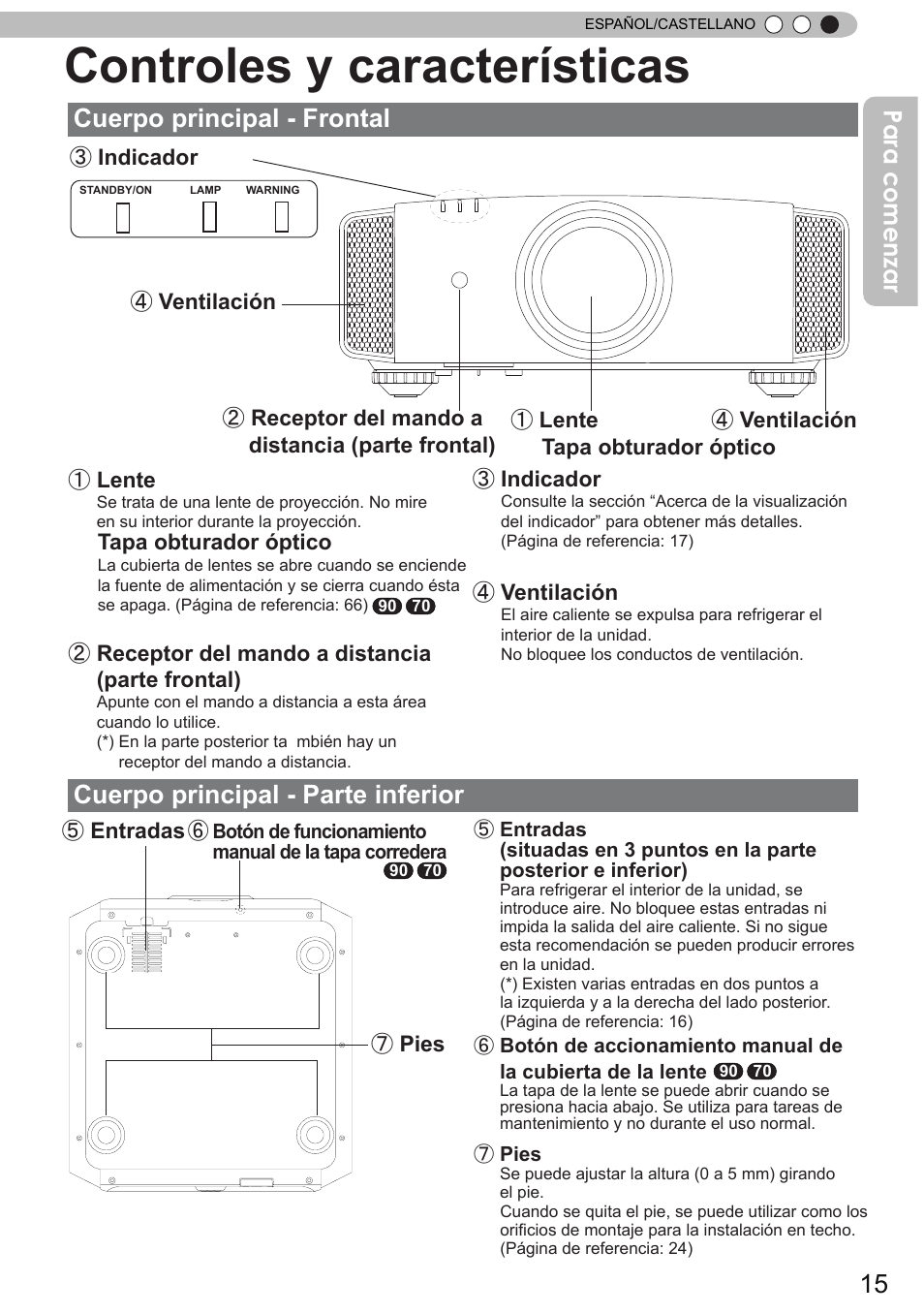 Controles y características, Para comenzar | JVC DLA-X90 User Manual | Page 207 / 289