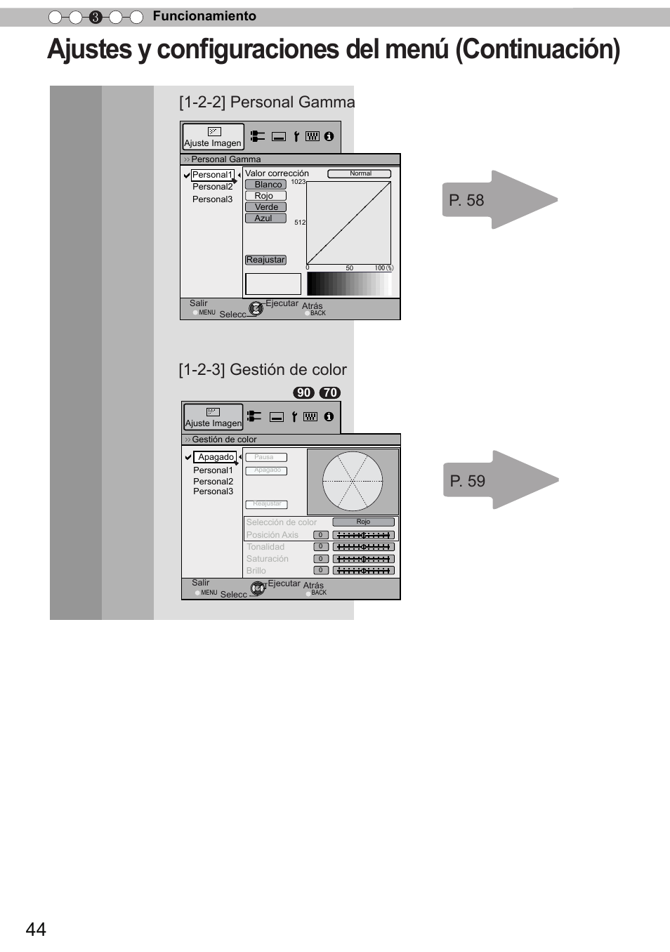 Ajustes y conﬁguraciones del menú (continuación), 2-3] gestión de color, Funcionamiento 3 | JVC DLA-X90 User Manual | Page 236 / 289