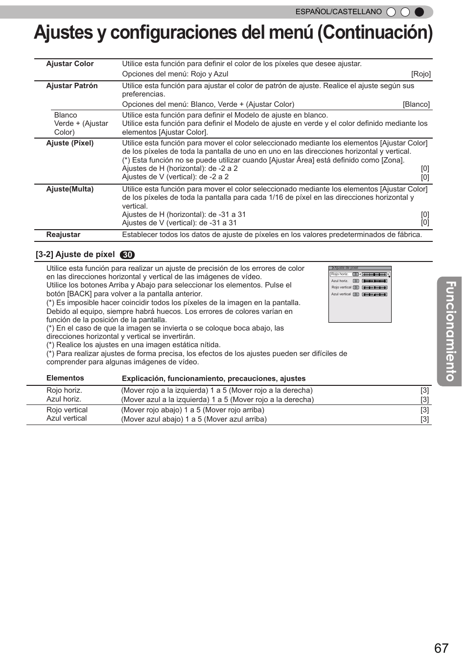 Ajustes y conﬁguraciones del menú (continuación), Funcionamiento | JVC DLA-X90 User Manual | Page 259 / 289