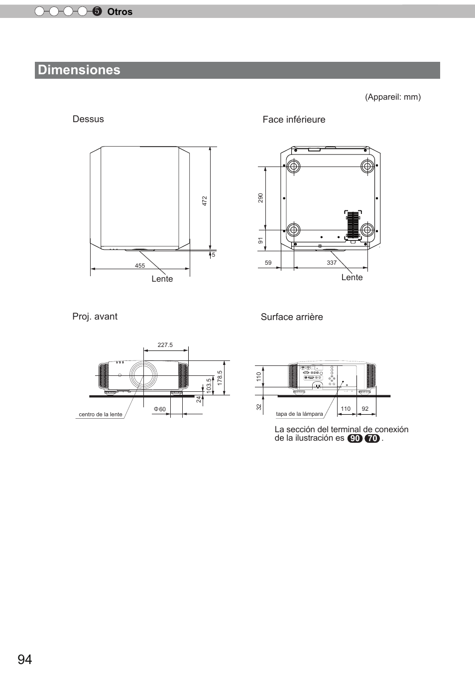 Dimensiones 60, Otros 5 | JVC DLA-X90 User Manual | Page 286 / 289