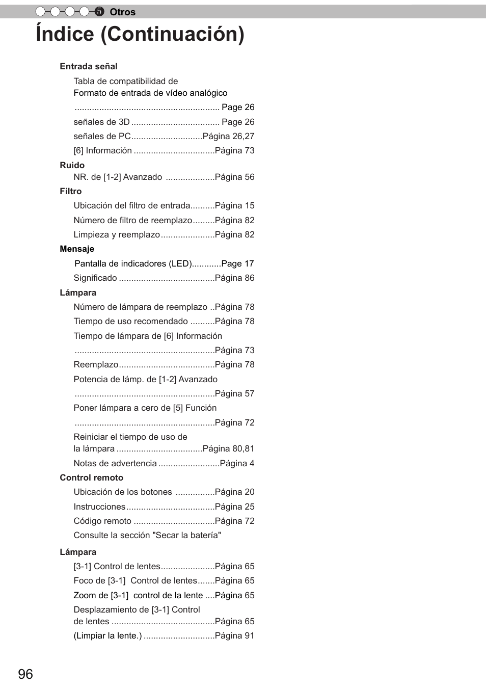 Índice (continuación) | JVC DLA-X90 User Manual | Page 288 / 289