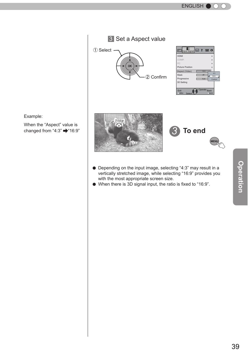 Operation, 3set a aspect value, English | JVC DLA-X90 User Manual | Page 39 / 289