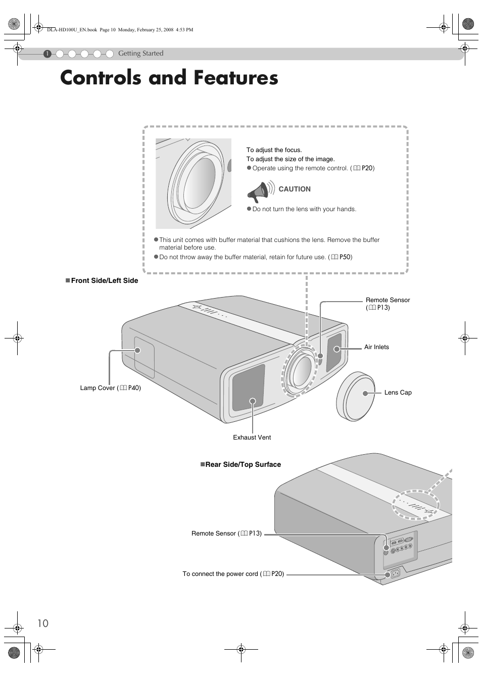 Controls and features | JVC DLA-HD100 User Manual | Page 10 / 162