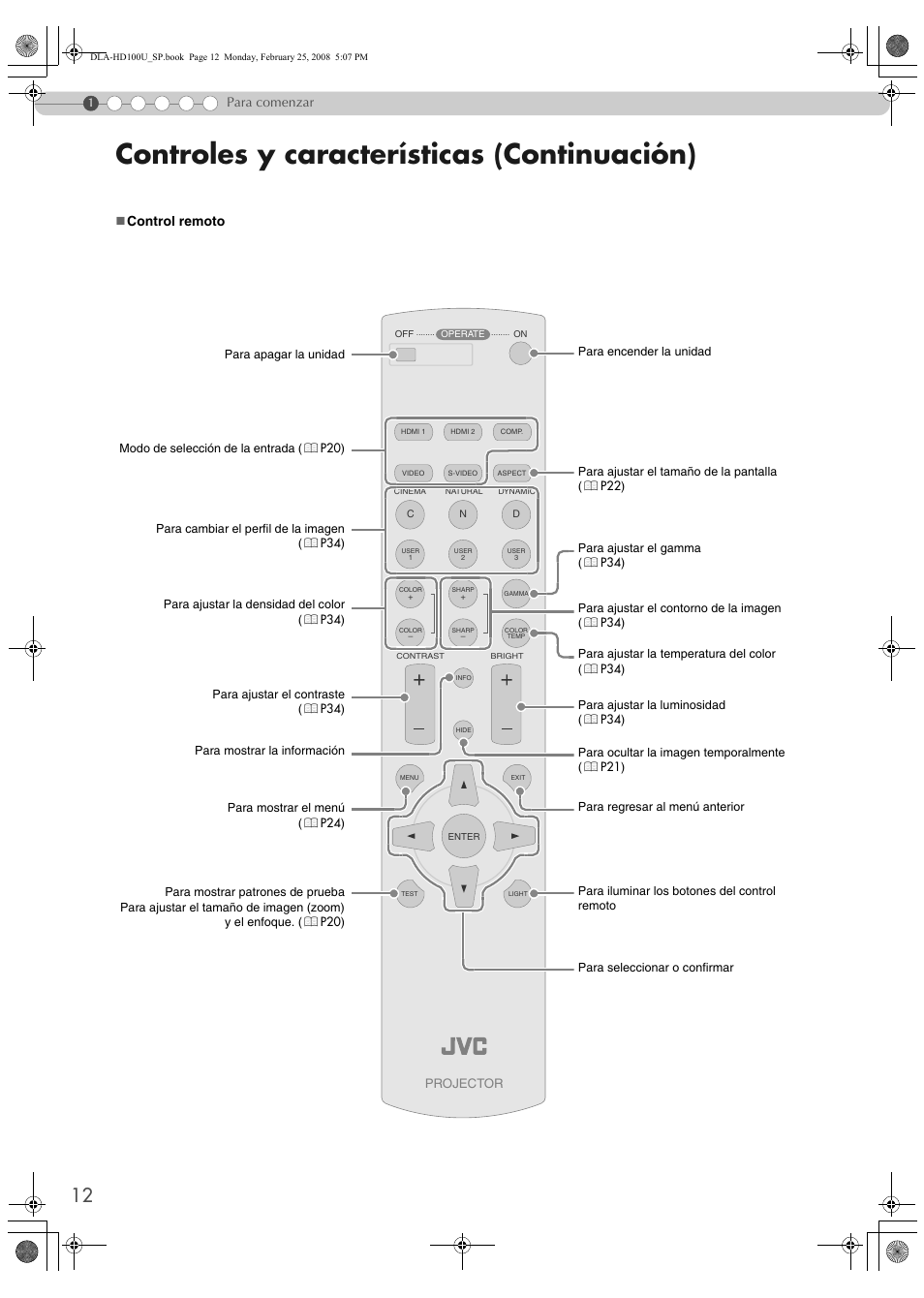 Controles y características (continuación) | JVC DLA-HD100 User Manual | Page 120 / 162