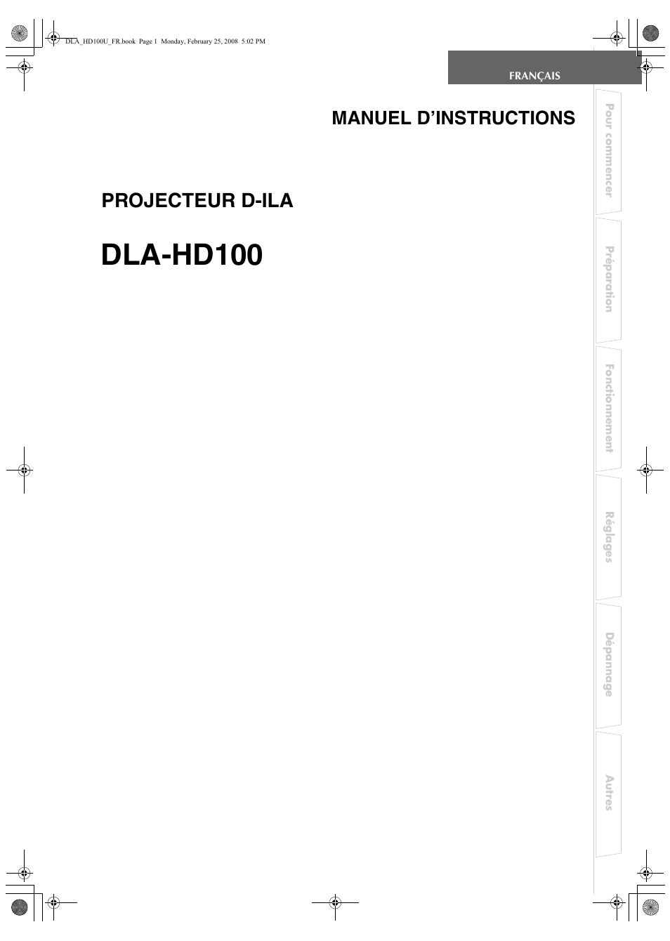 Français, Dla-hd100, Projecteur d-ila | Manuel d’instructions | JVC DLA-HD100 User Manual | Page 55 / 162