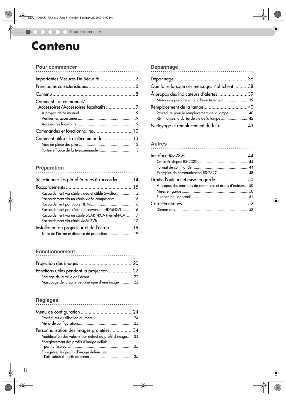 Contenu | JVC DLA-HD100 User Manual | Page 62 / 162