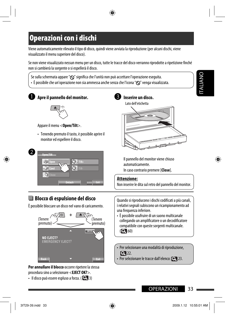 Operazioni con i dischi, Blocco di espulsione del disco | JVC KW-AVX820 User Manual | Page 105 / 285