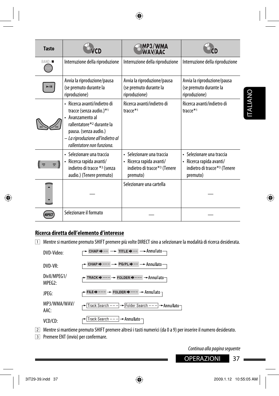 37 operazioni italiano | JVC KW-AVX820 User Manual | Page 109 / 285