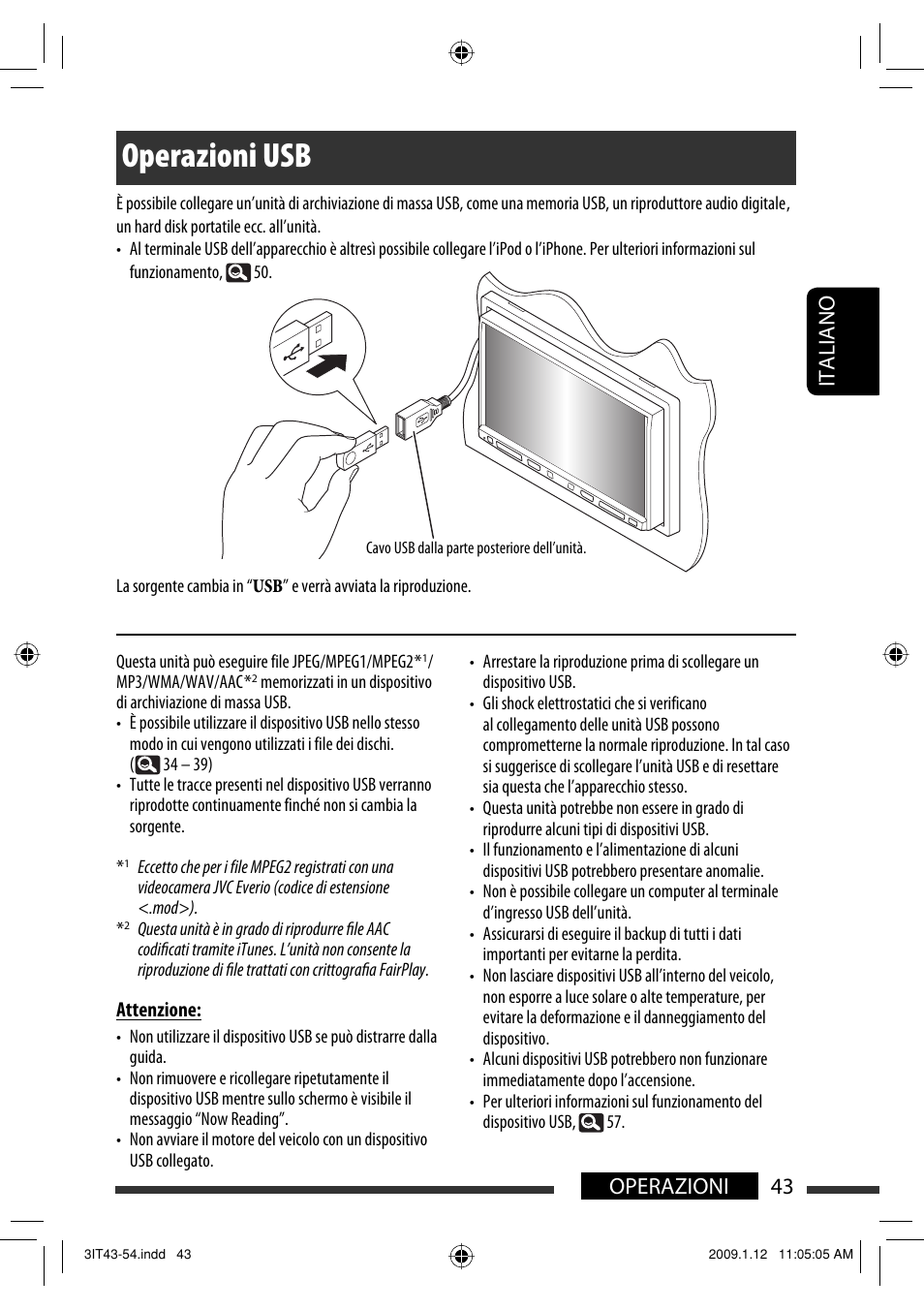 Operazioni usb, 43 italiano operazioni | JVC KW-AVX820 User Manual | Page 115 / 285