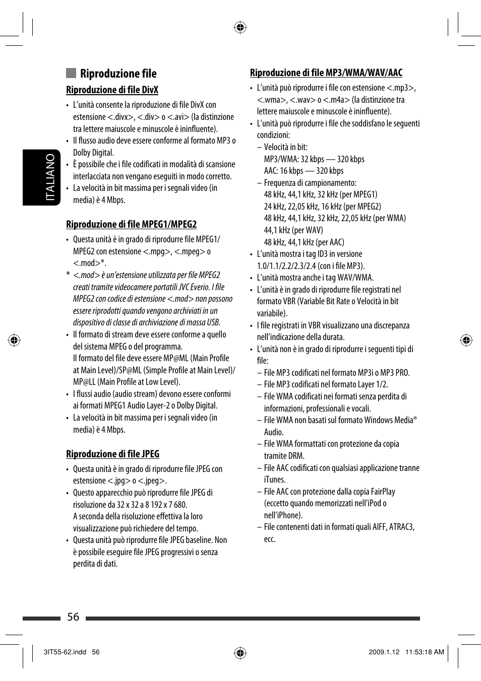 Riproduzione file, 56 italiano | JVC KW-AVX820 User Manual | Page 128 / 285