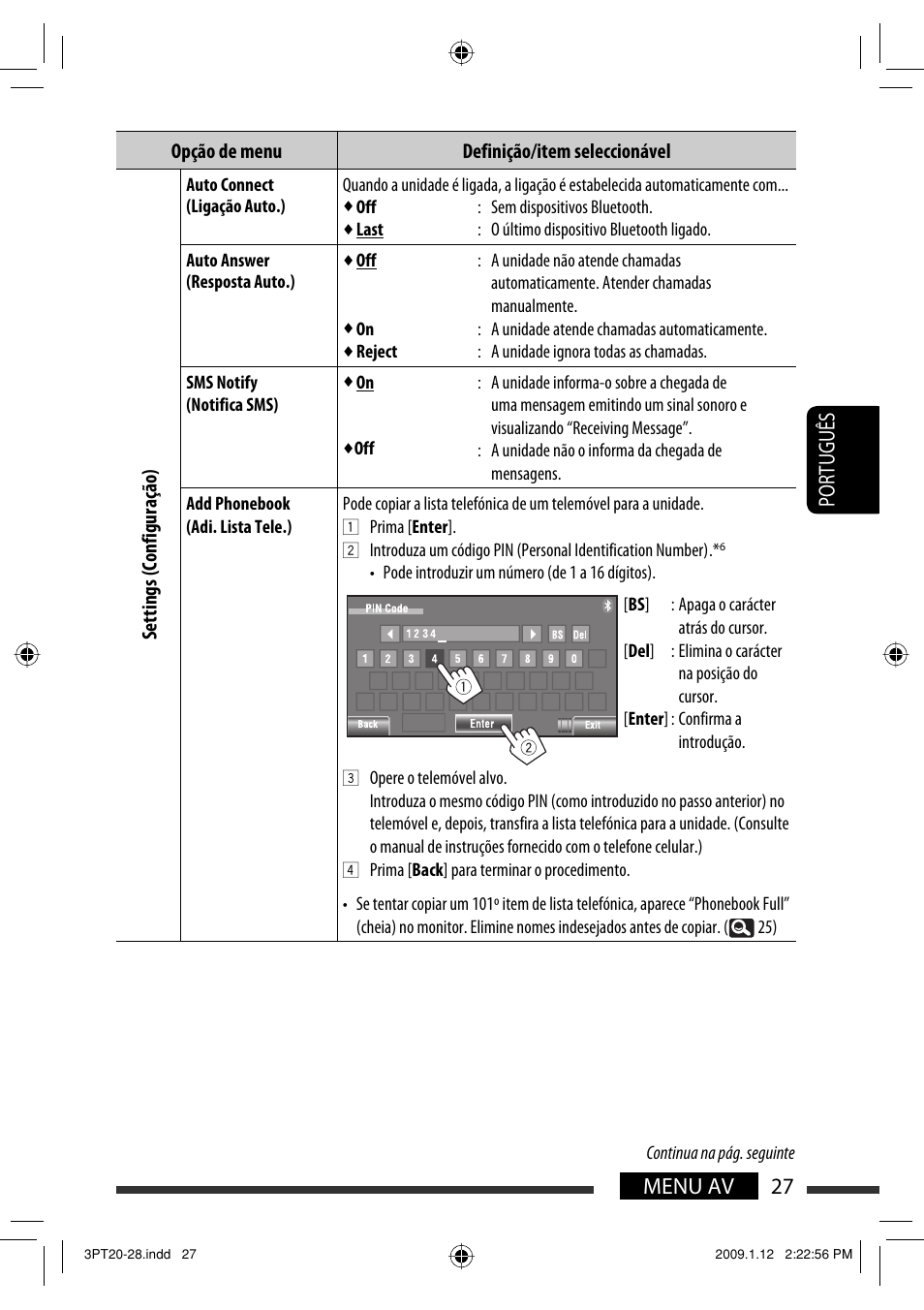 27 menu av português | JVC KW-AVX820 User Manual | Page 169 / 285