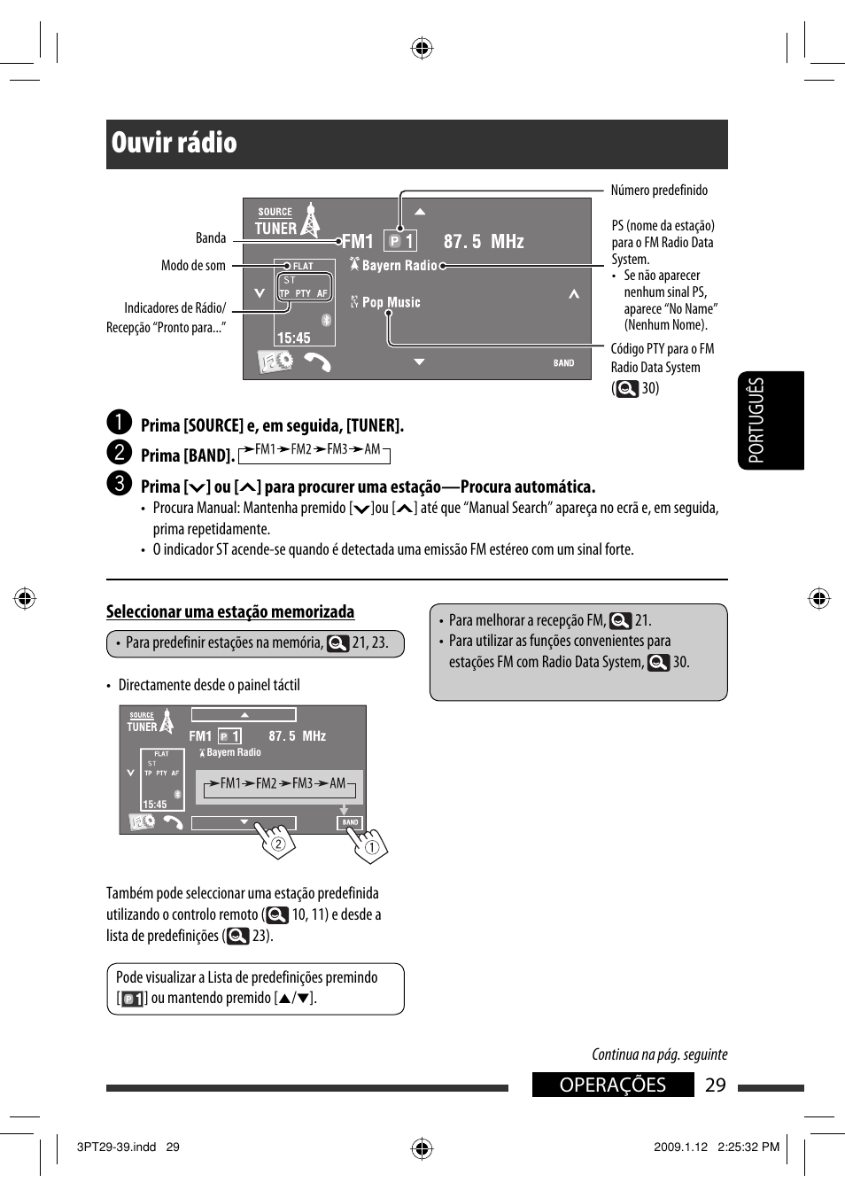 Ouvir rádio, 29 operações português | JVC KW-AVX820 User Manual | Page 171 / 285