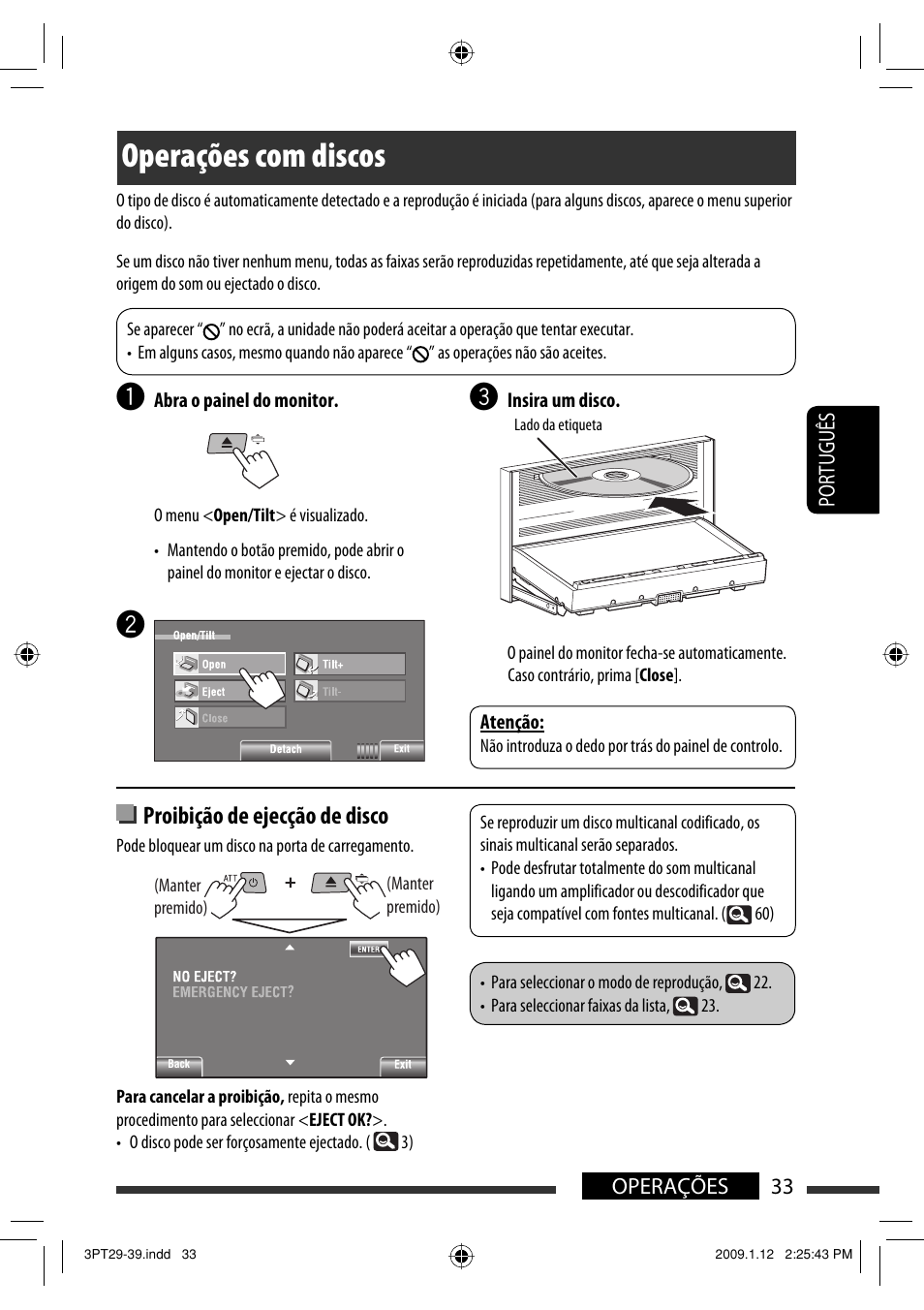 Operações com discos, Proibição de ejecção de disco | JVC KW-AVX820 User Manual | Page 175 / 285