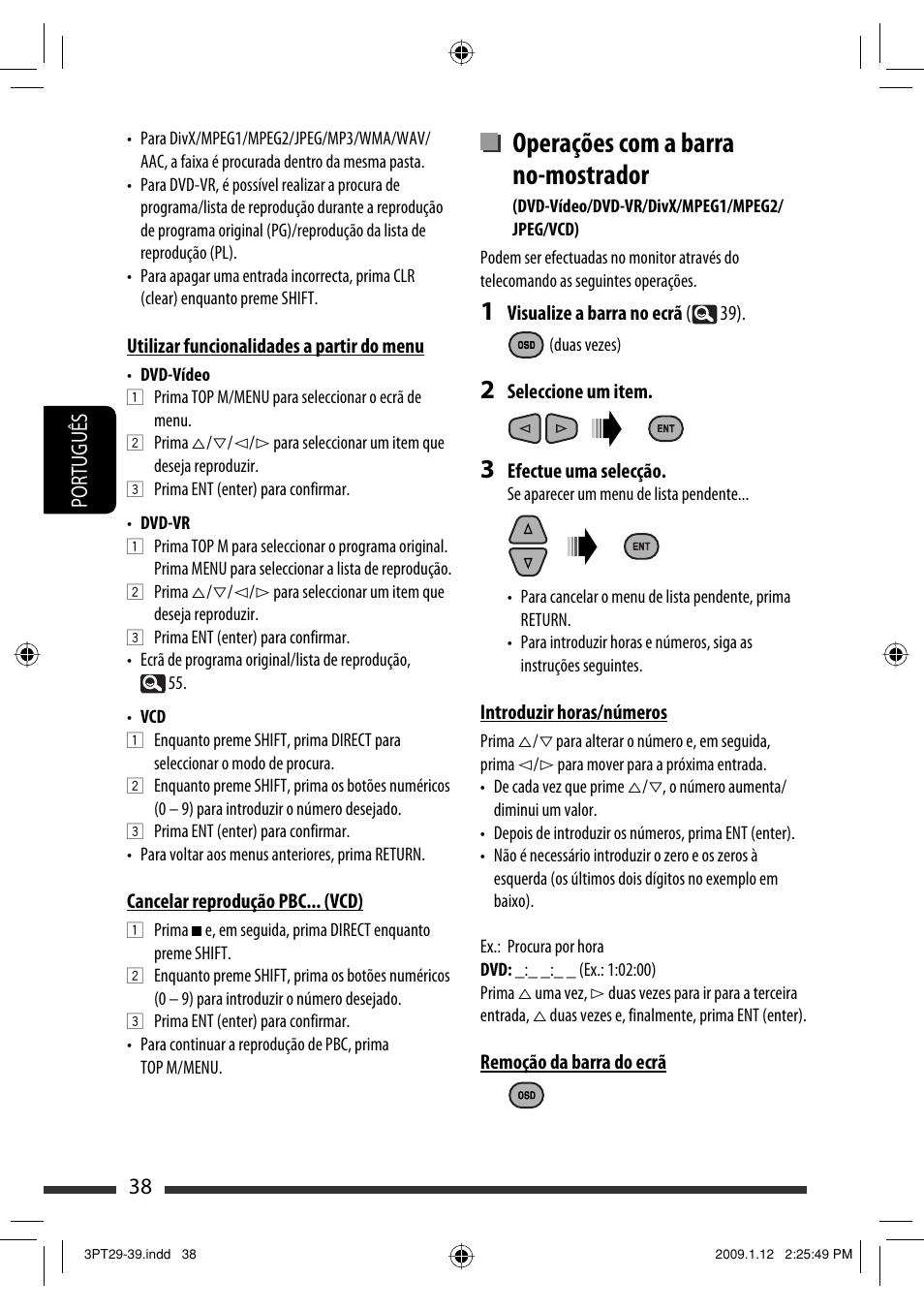 Operações com a barra no-mostrador, 38 português | JVC KW-AVX820 User Manual | Page 180 / 285