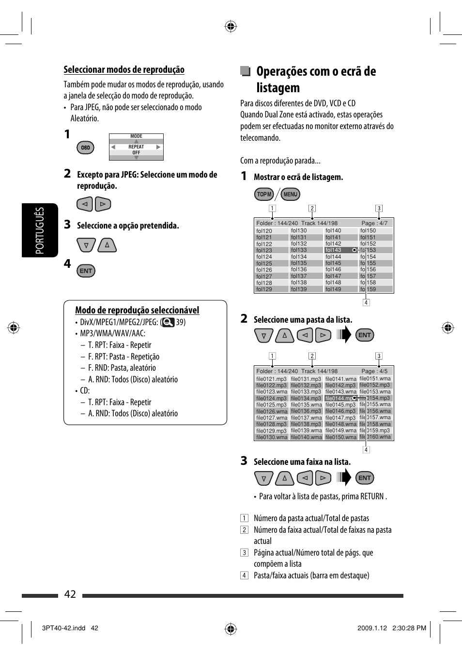Operações com o ecrã de listagem, 42 português | JVC KW-AVX820 User Manual | Page 184 / 285