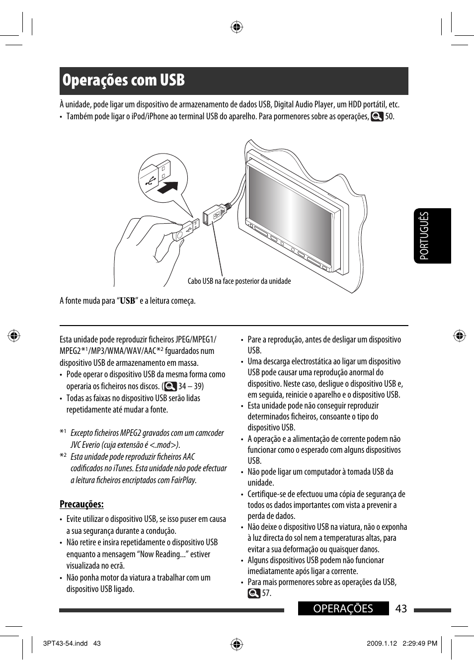 Operações com usb, 43 operações português | JVC KW-AVX820 User Manual | Page 185 / 285