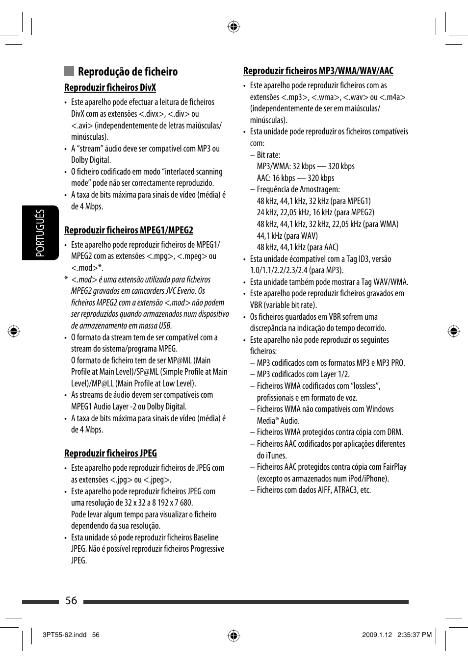 Reprodução de ficheiro, 56 português | JVC KW-AVX820 User Manual | Page 198 / 285