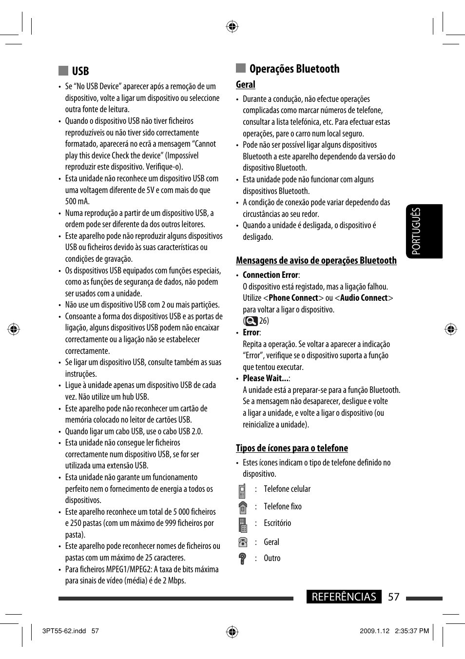 Operações bluetooth, 57 referências português | JVC KW-AVX820 User Manual | Page 199 / 285