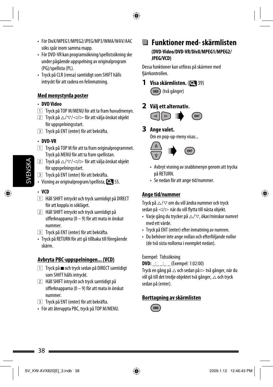 Funktioner med- skärmlisten, 38 svenska | JVC KW-AVX820 User Manual | Page 250 / 285