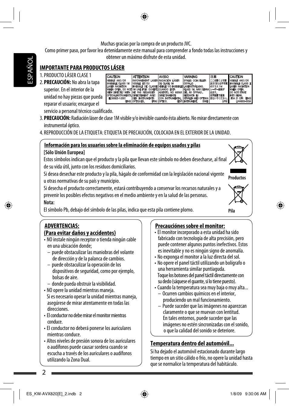 2español | JVC KW-AVX820 User Manual | Page 4 / 285