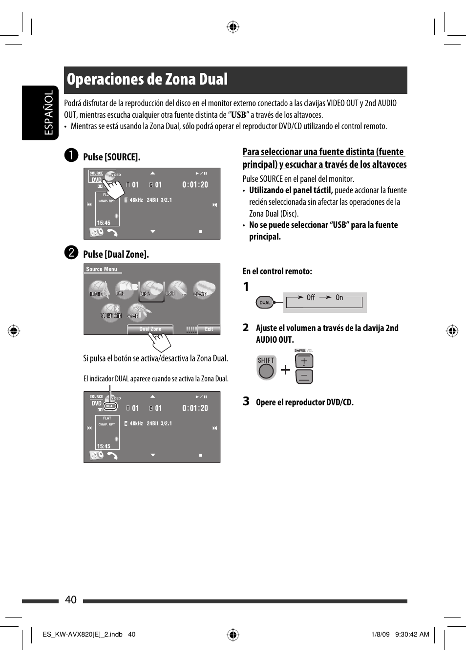 Operaciones de zona dual | JVC KW-AVX820 User Manual | Page 42 / 285