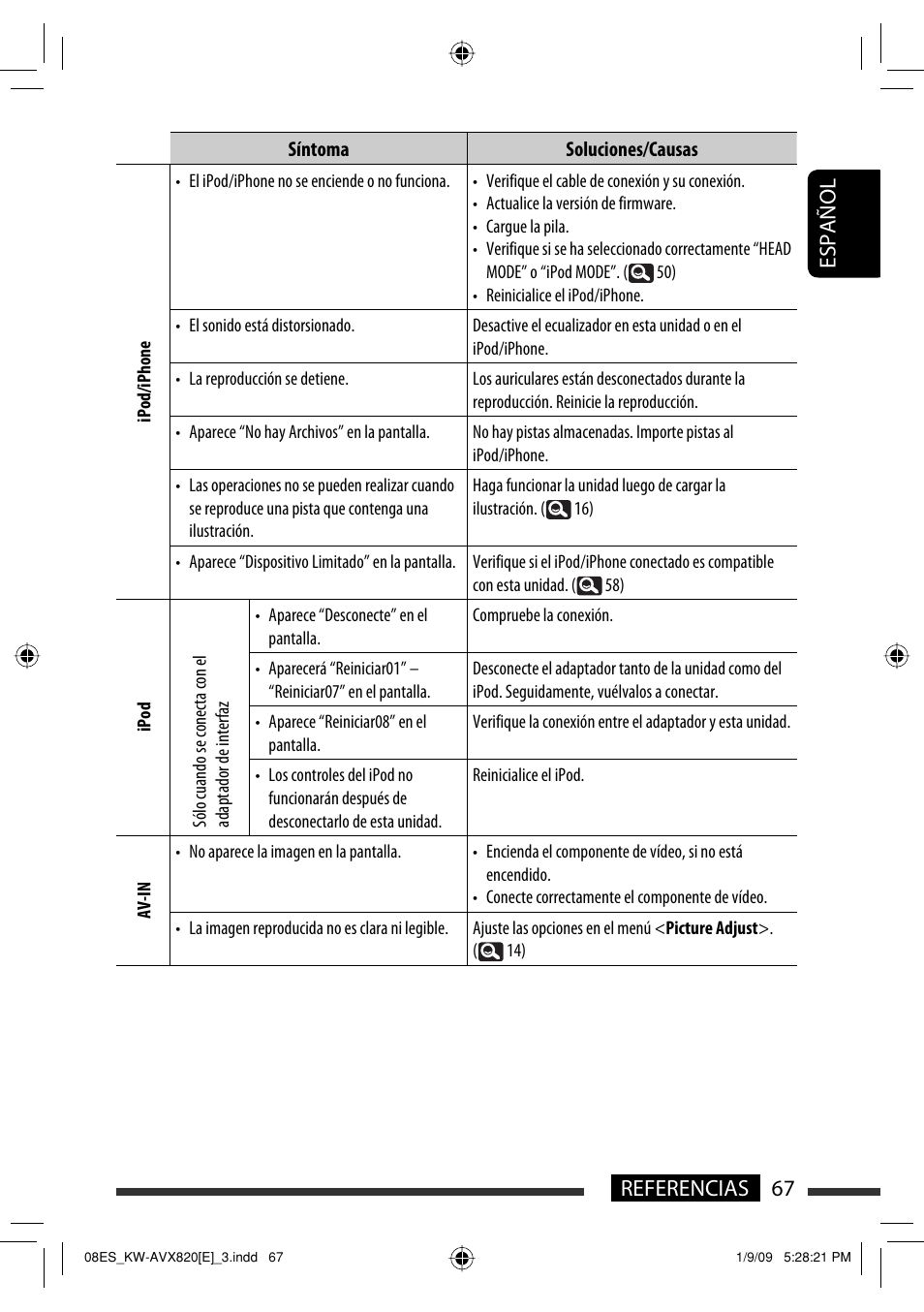 67 referencias español | JVC KW-AVX820 User Manual | Page 69 / 285